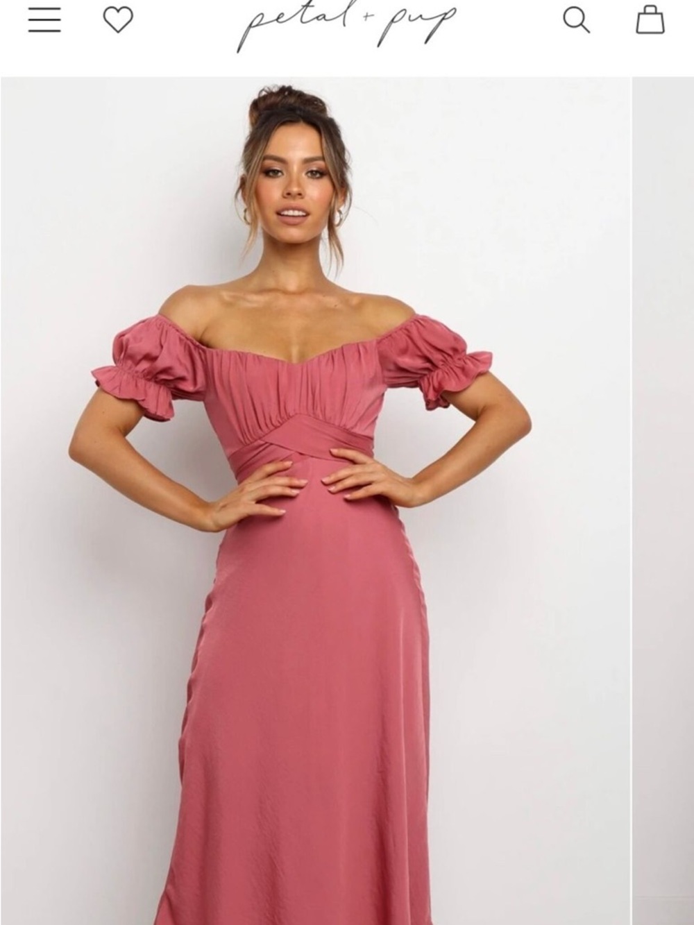 Petal & Pup Oralie Dress Dusty Rose Off-Shoulder Midi Dress